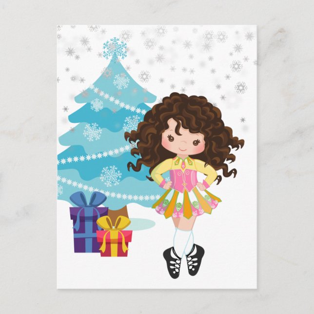 Brunette Irish Dancer Winter Christmas Holiday Postcard (Front)
