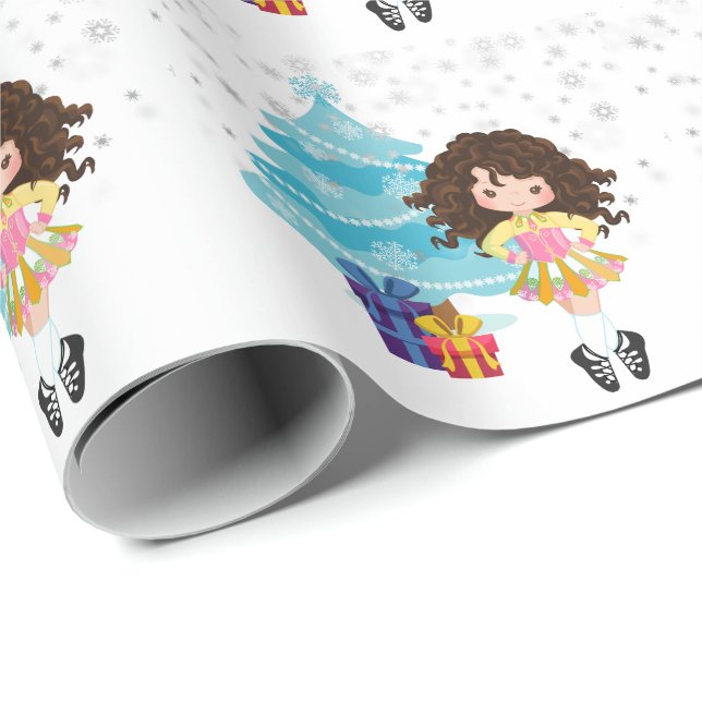 Brunette Irish Dancer Winter Christmas Holiday Wrapping Paper (Roll Corner)
