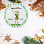 Brunette Junior Girl Scouting Green Crosshatch Ceramic Ornament