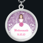 Brunette Lavender Wedding Bridesmaid Necklace<br><div class="desc">Keepsake Necklaces Choose either Silver Plated Gold Finish or Sterling Silver Unique Personalized Custom !st Christmas Gift Wedding Keepsake Wedding Party Necklaces - to change background color - click customize - click edit - choose last tool in drop down menu and choose from one of the colors shown or enter...</div>