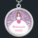 Brunette Lavender Wedding Bridesmaid Necklace<br><div class="desc">Keepsake Necklaces Choose either Silver Plated Gold Finish or Sterling Silver Unique Personalized Custom !st Christmas Gift Wedding Keepsake Wedding Party Necklaces - to change background color - click customize - click edit - choose last tool in drop down menu and choose from one of the colors shown or enter...</div>