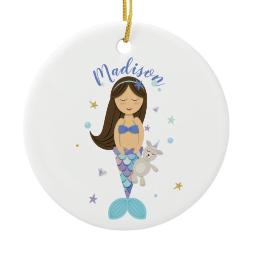 Brunette Little Mermaid Ornament