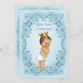Brunette Little Prince Blue Leaves Baby Shower Invitation (Front/Back)