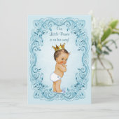 Brunette Little Prince Blue Leaves Baby Shower Invitation (Standing Front)