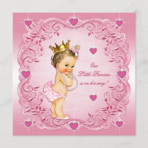 Brunette Little Princess Love Hearts Baby Shower Invitation