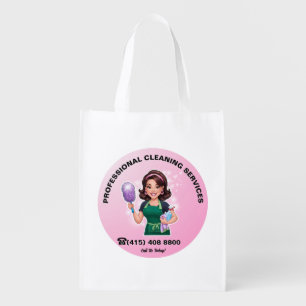 Brunette Maid Cleaning Service Housekeeper Grocery Bag