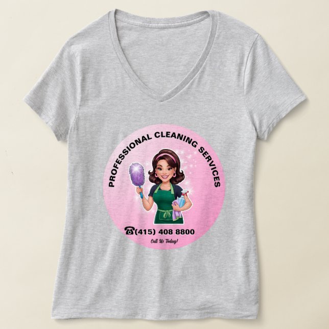 Brunette Maid Cleaning Service Uniform Housekeeper T-Shirt (Laydown)