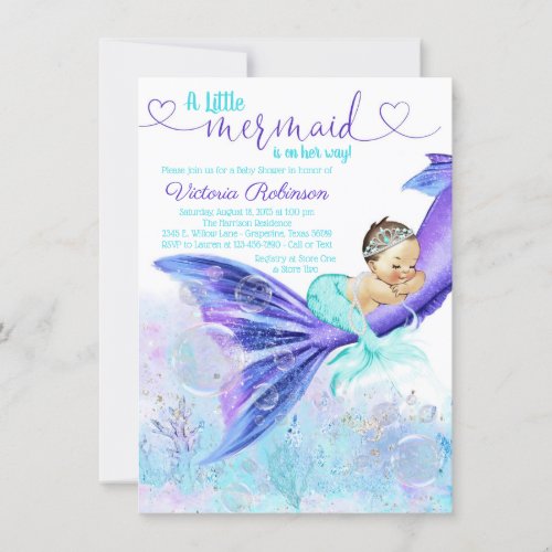 Brunette Mermaid Baby Shower Invitation