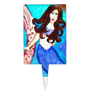 brunette mermaid cake pick