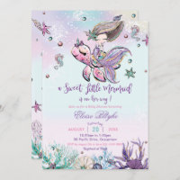 Brunette Mermaid Girl Baby Shower Under the Sea Invitation