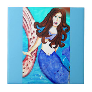 brunette mermaid tile