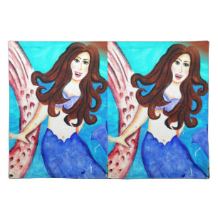 brunette mermaid twins placemat