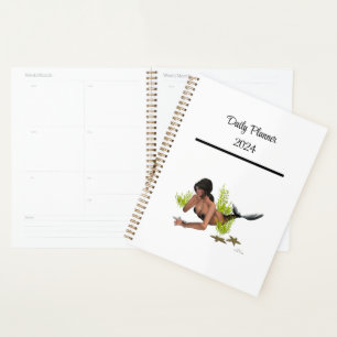 Brunette Mermaid With Starfish Daily Planner