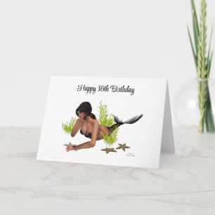 Brunette Mermaid With Starfish Greeting Card