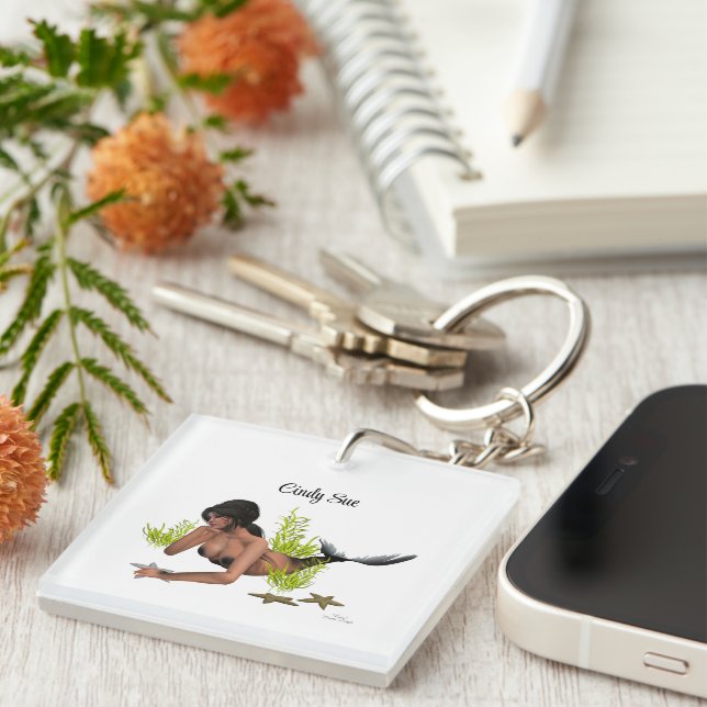 Brunette Mermaid With Starfish Keychain (Front Right)