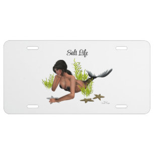 Brunette Mermaid With Starfish License Plate