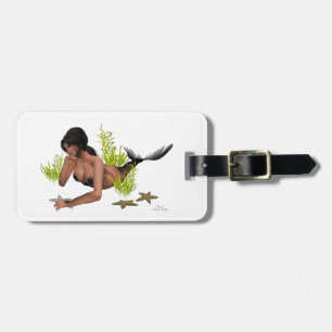Brunette Mermaid With Starfish Luggage Tag