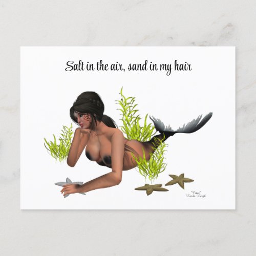 Brunette Mermaid With Starfish Postcard