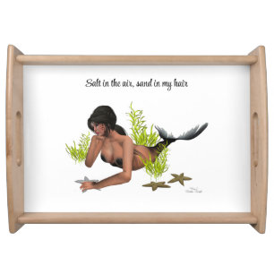 Brunette Mermaid With Starfish Serving Tray