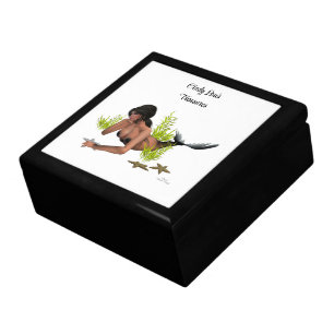 Brunette Mermaid With Starfish Wood Keepsake Box