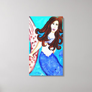 brunette mermaid wrapped canvas print