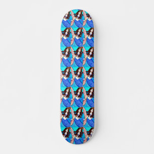 brunette mermaids blue skateboard deck