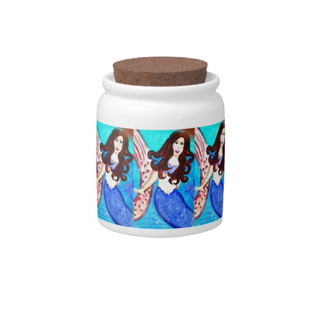 brunette mermaids candy jar (Front)