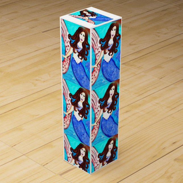 brunette mermaids gift wine box (Front)
