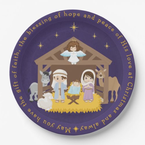 Brunette Nativity Scene Paper Plate