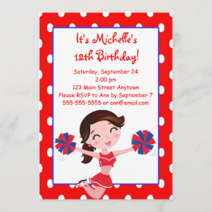 Brunette Navy Red Cheerleader Invitations