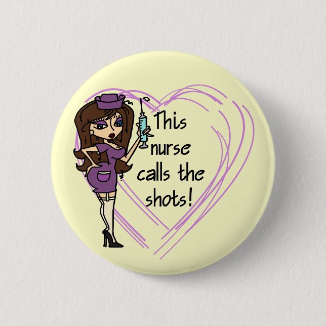 Brunette Nurse T-shirts and Gifts Button (Front)