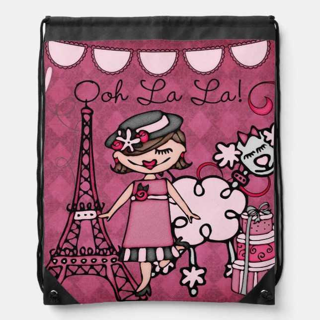 Brunette Ooh La La Diva Drawstring Backpack Bag (Front)