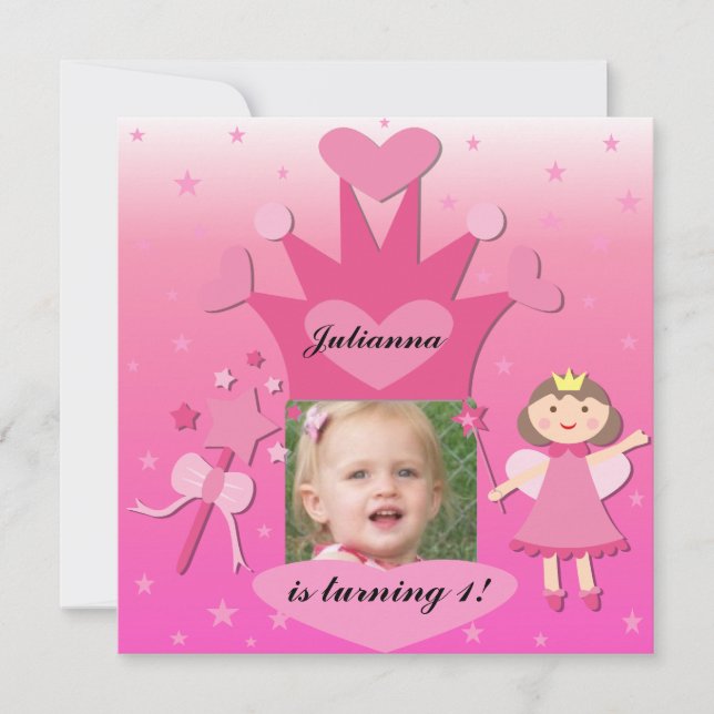 Brunette Party With The Princess Birthday Invites (Front)