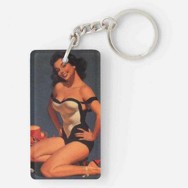 Brunette pin-up keychain (Back)