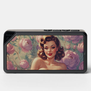 Brunette Pin-Up Pastel Flowers Bluetooth Speaker