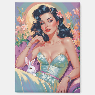 Brunette Pin-Up with Easter Bunny Magnet