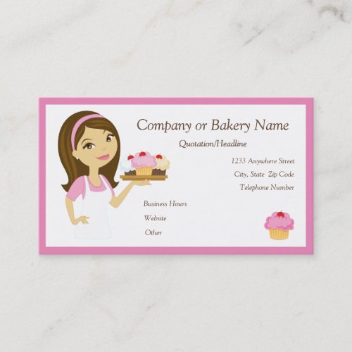 Brunette/Pink Cupcake Baker/Bakery 2 Business Card