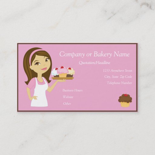 Customizable Brunette/Pink Cupcake Baker/Bakery 3 Business Card