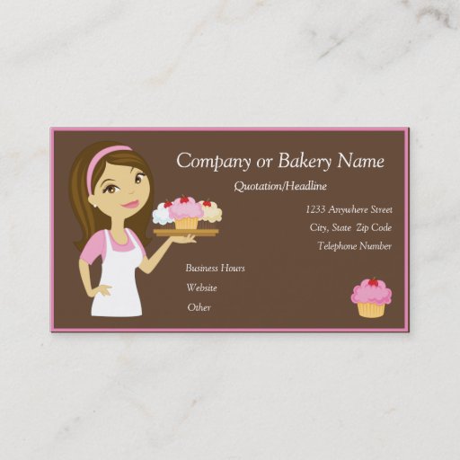 Customizable Brunette/Pink Cupcake Baker/Bakery Business Card