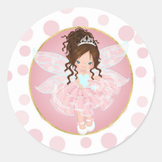 Brunette Pink Fairy Classic Round Sticker