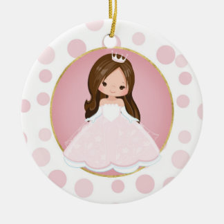 Brunette Pink Princess Ceramic Ornament
