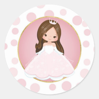 Brunette Pink Princess Classic Round Sticker