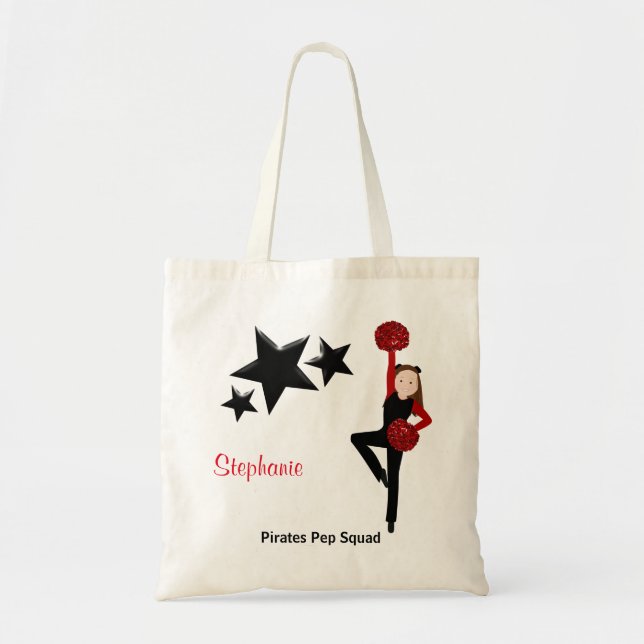Brunette Pom Squad in Black & Red Tote Bag (Front)