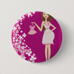 brunette pregnant woman button