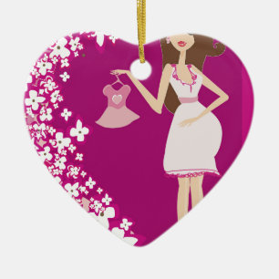 brunette pregnant woman ceramic ornament