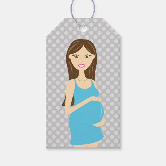 Brunette Pregnant Woman In Blue Dress Gift Tags (Front)