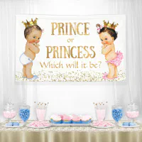 Brunette Prince Princess Gender Reveal Baby Shower Banner