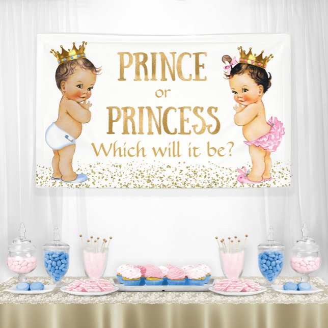 Brunette Prince Princess Gender Reveal Baby Shower Banner (Creator Uploaded)