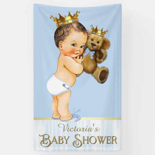 Brunette Prince Teddy Bear Baby Shower Banner