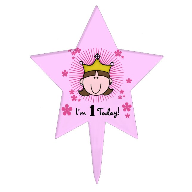 Brunette Princess1st Birthday Cake Topper (Front)